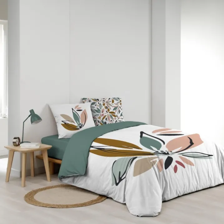 Parure de lit en coton motif floral avec double face imprimée