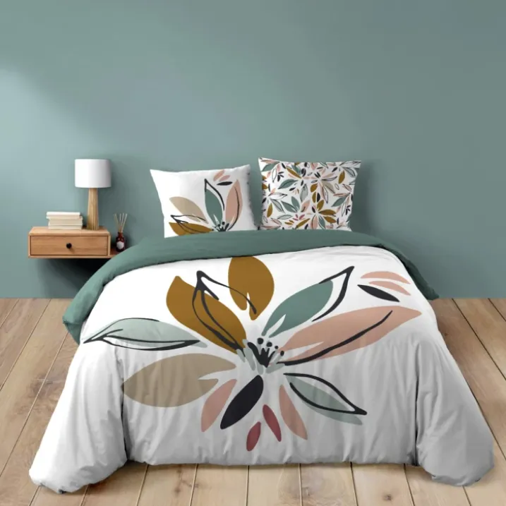 Parure de lit en coton motif floral avec double face imprimée