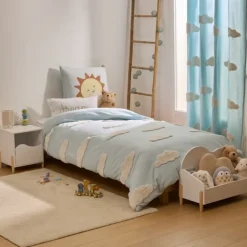 Parure de lit enfant 2 pièces coton tufté nuages housse + taie