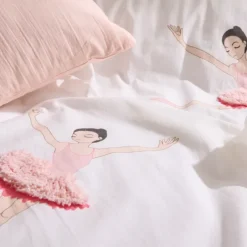 Parure de lit enfant 2 pièces coton tufté ballerine housse + taie