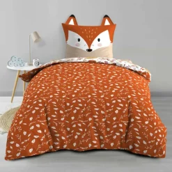 Parure de lit enfant réversible en coton motif renard et nature