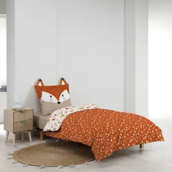 Parure de lit enfant réversible en coton motif renard et nature