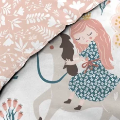 Parure de lit enfant réversible en coton motif princesse et licorne