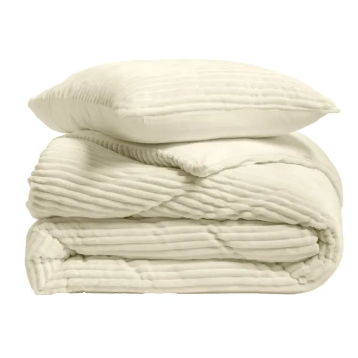 Parure de lit en flanelle relief unie avec fermeture zippée
