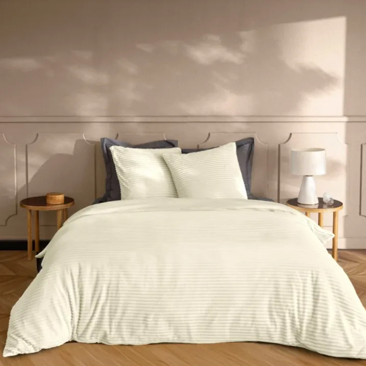 Parure de lit en flanelle relief unie avec fermeture zippée