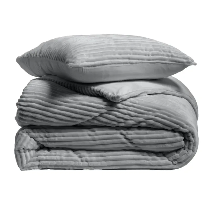 Parure de lit en flanelle relief unie avec fermeture zippée