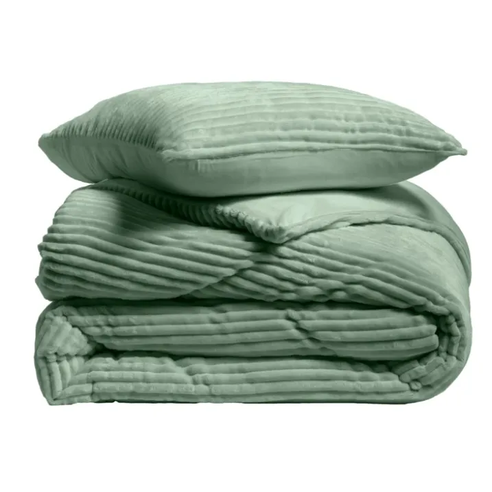 Parure de lit en flanelle relief unie avec fermeture zippée