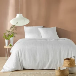 Parure de lit en microfibre gaufrée motif nid d’abeille