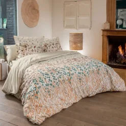 Parure de lit 2 pièces coton floral housse + taie