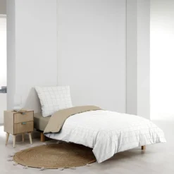 Parure de lit 2 pièces coton motif carreaux réversible housse + taie
