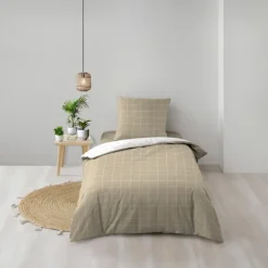 Parure de lit 2 pièces coton motif carreaux réversible housse + taie