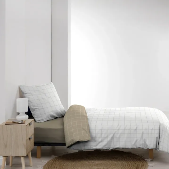 Parure de lit 2 pièces coton motif carreaux réversible housse + taie