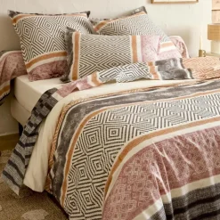 Parure de lit 3 pièces coton motif géométrique housse + taies