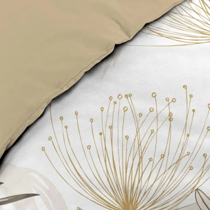 Parure de lit 3 pièces coton motif feuillage floral housse + 2 taies