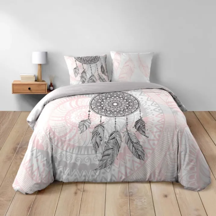 Parure de lit 3 pièces coton motif attrape-rêves housse + taies