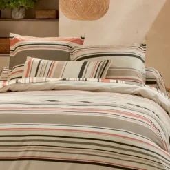 Parure de lit 3 pièces coton rayures bayadère housse + taies
