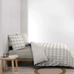 Parure de lit 3 pièces en coton à carreaux housse + taies