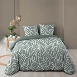 Parure de lit 3 pièces en coton feuille design housse + taies