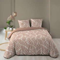 Parure de lit 3 pièces en coton feuille design housse + taies