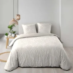Parure de lit 3 pièces en coton feuille design housse + taies