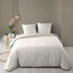 Parure de lit 3 pièces en coton feuille design housse + taies
