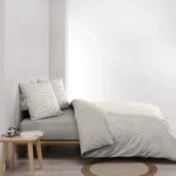 Parure de lit 3 pièces en coton feuille design housse + taies