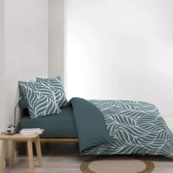 Parure de lit 3 pièces en coton feuille design housse + taies