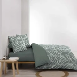Parure de lit 3 pièces en coton feuille design housse + taies