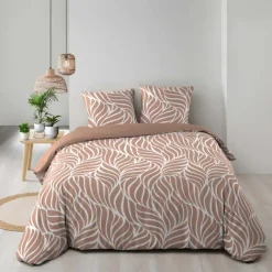 Parure de lit 3 pièces en coton feuille design housse + taies