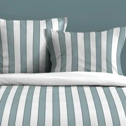 Parure de lit 3 pièces en coton imprimé rayures housse + taies