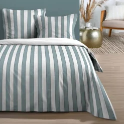 Parure de lit 3 pièces en coton imprimé rayures housse + taies