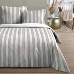 Parure de lit 3 pièces en coton imprimé rayures housse + taies