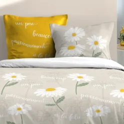 Parure de lit 3 pièces en coton marguerites housse + taies