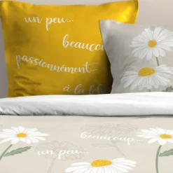 Parure de lit 3 pièces en coton marguerites housse + taies