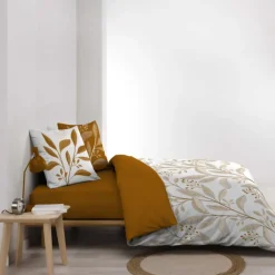 Parure de lit 3 pièces en coton à motif feuilles housse + taies