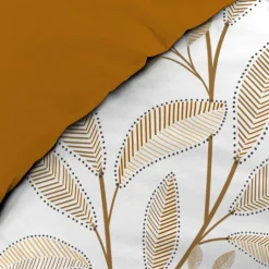 Parure de lit 3 pièces en coton à motif feuilles housse + taies