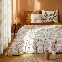 Parure de lit 3 pièces en coton à motif feuilles housse + taies