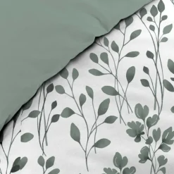 Parure de lit 3 pièces en coton à motif feuillage housse + taies
