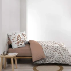 Parure de lit 3 pièces en coton à motif feuillage housse + taies
