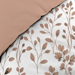 Parure de lit 3 pièces en coton à motif feuillage housse + taies