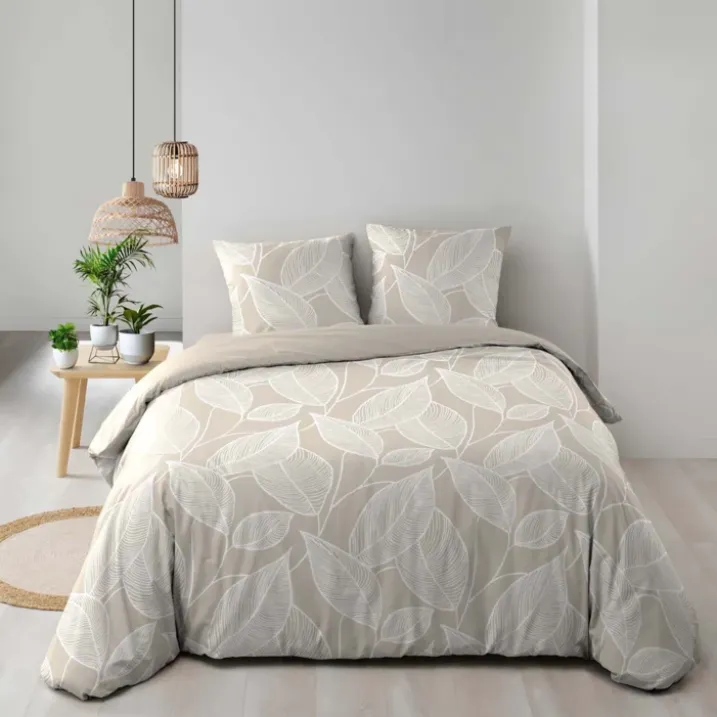 Parure de lit 3 pièces en coton à motif feuilles housse + taies