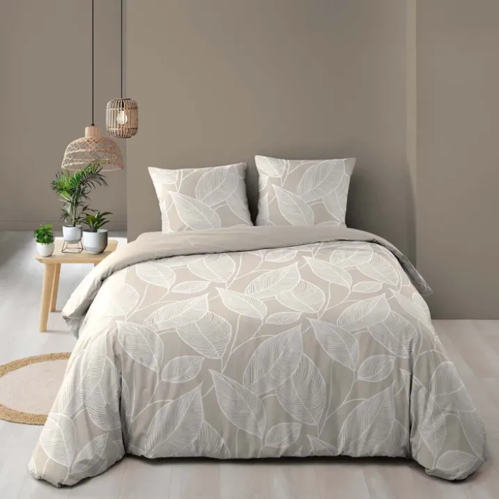 Parure de lit 3 pièces en coton à motif feuilles housse + taies
