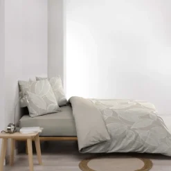 Parure de lit 3 pièces en coton à motif feuilles housse + taies
