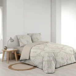 Parure de lit 3 pièces en coton à motif feuilles housse + taies