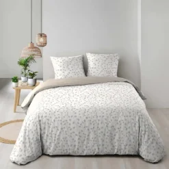 Parure de lit 3 pièces en coton à motif petites feuilles housse + taies