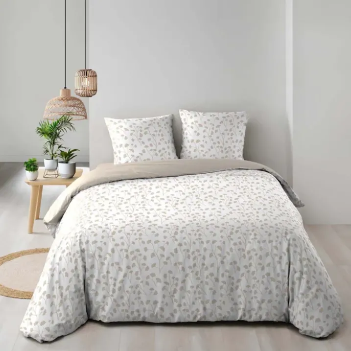 Parure de lit 3 pièces en coton à motif petites feuilles housse + taies