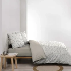 Parure de lit 3 pièces en coton à motif petites feuilles housse + taies