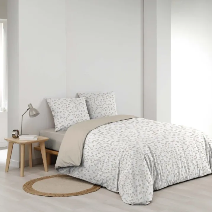 Parure de lit 3 pièces en coton à motif petites feuilles housse + taies