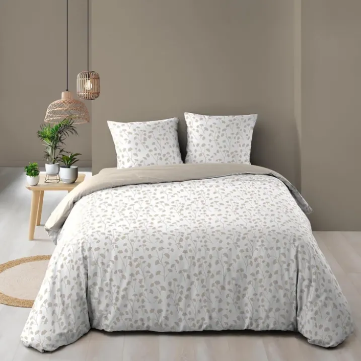 Parure de lit 3 pièces en coton à motif petites feuilles housse + taies