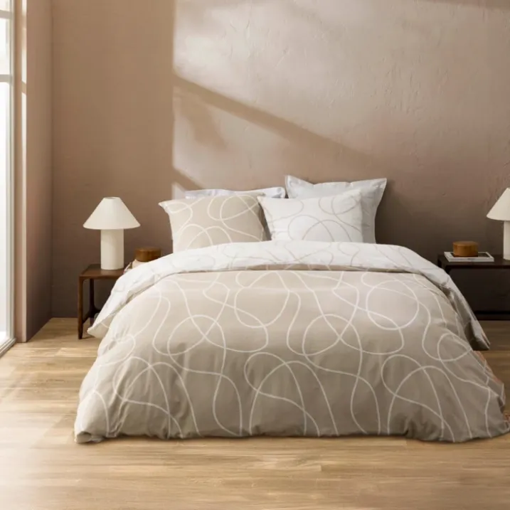 Parure de lit 3 pièces en coton relief trait design housse + taies